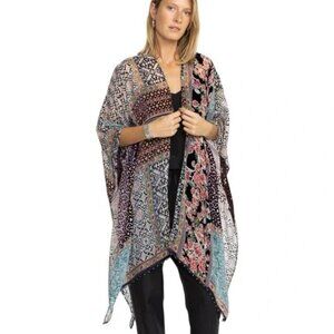 Johnny Was Silk Blend Patchwork Floral Burnout Velvet Beaded Shawl Wrap OS